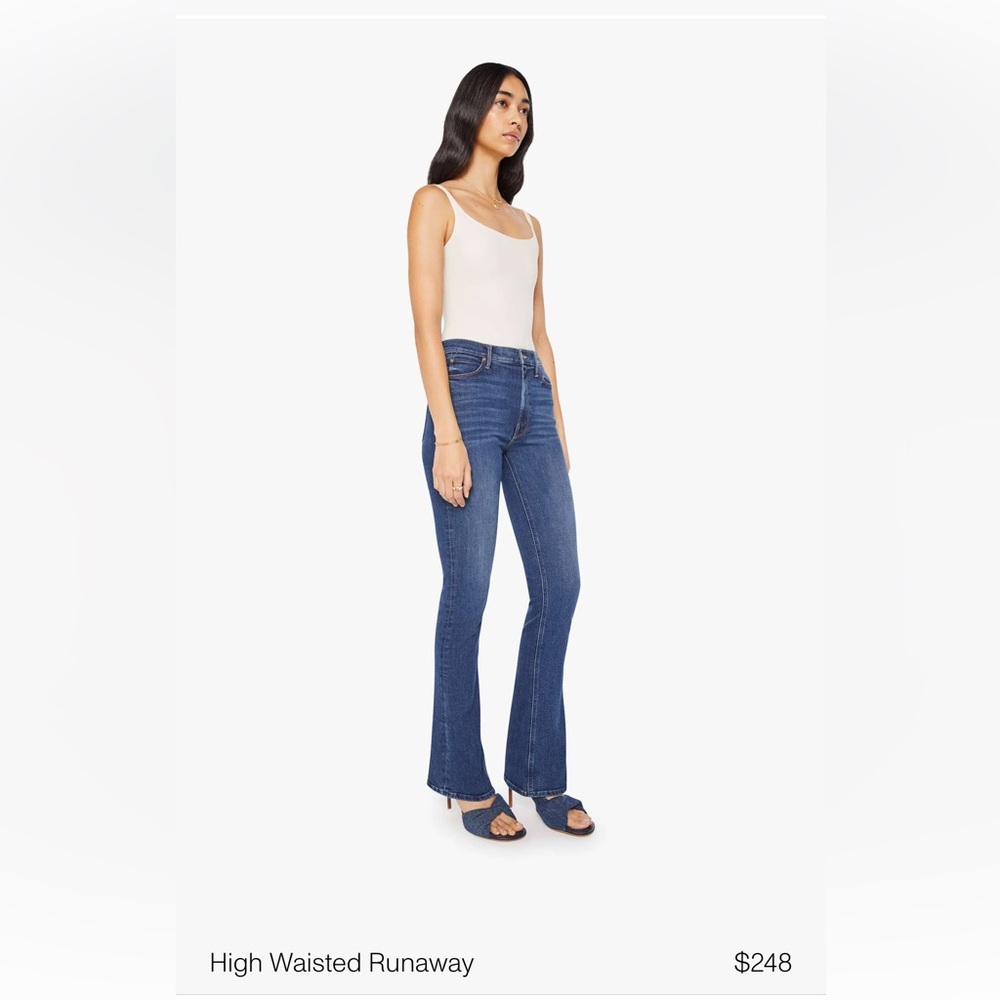 MOTHER High Waisted Runaway Flare Jeans in Dark Blue Denim